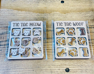 Wooden 4.5" x 5.5" "Tic Tac Meow" or "Woof"