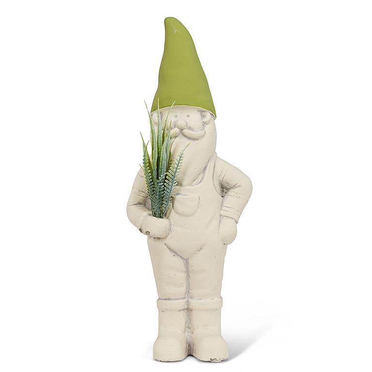 Large Garden Gnome with plant 11.5"H
