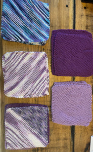 Hand knitted cotton dish cloths, sold individually