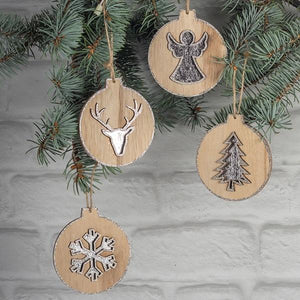 Wooden Christmas Ornaments, 4 styles