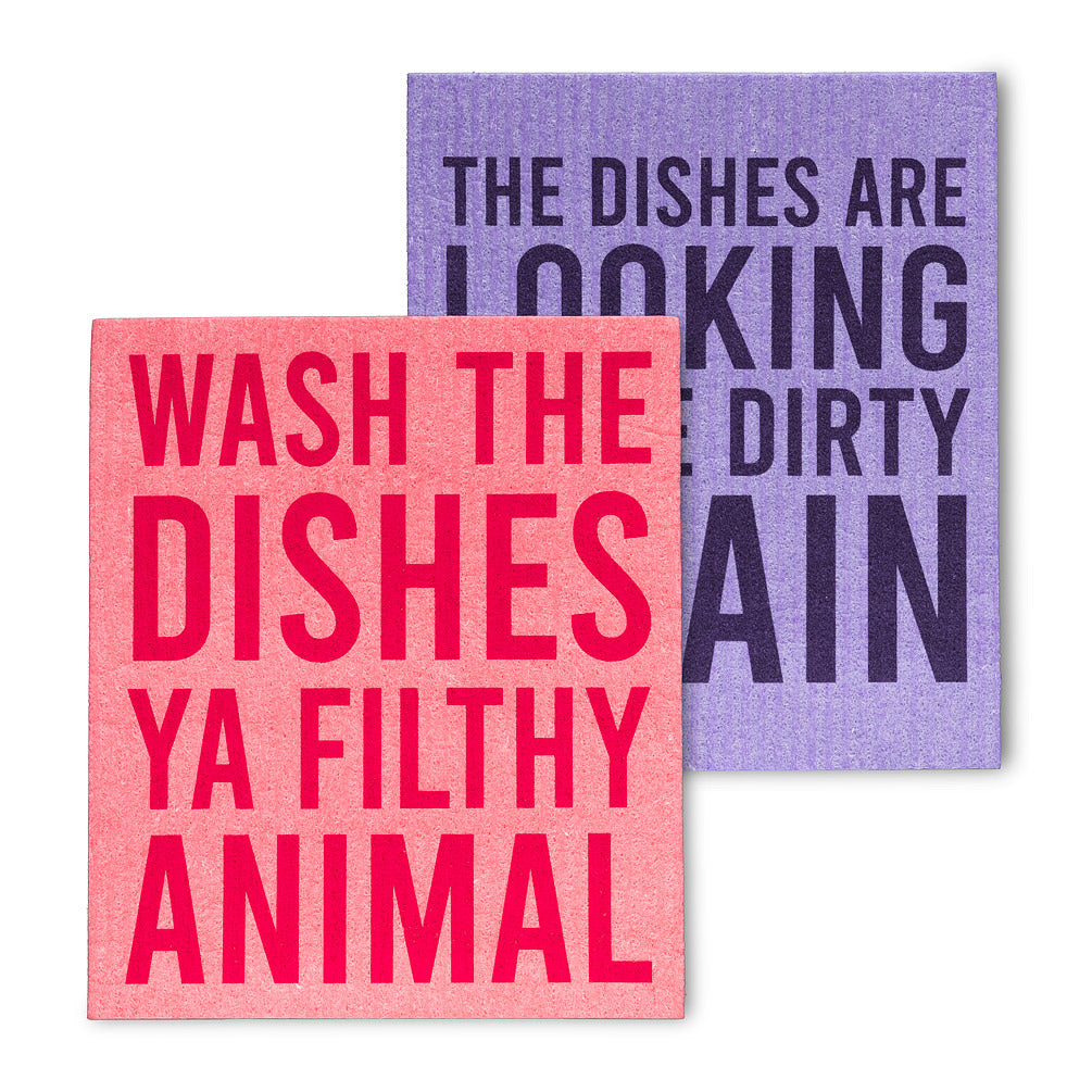 Funny Text Swedish Dishcloth. Set of 2