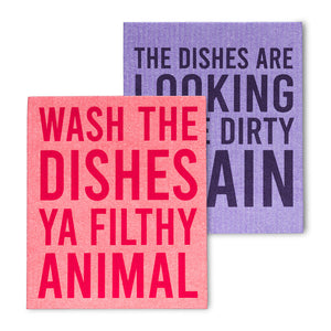 Funny Text Swedish Dishcloth. Set of 2