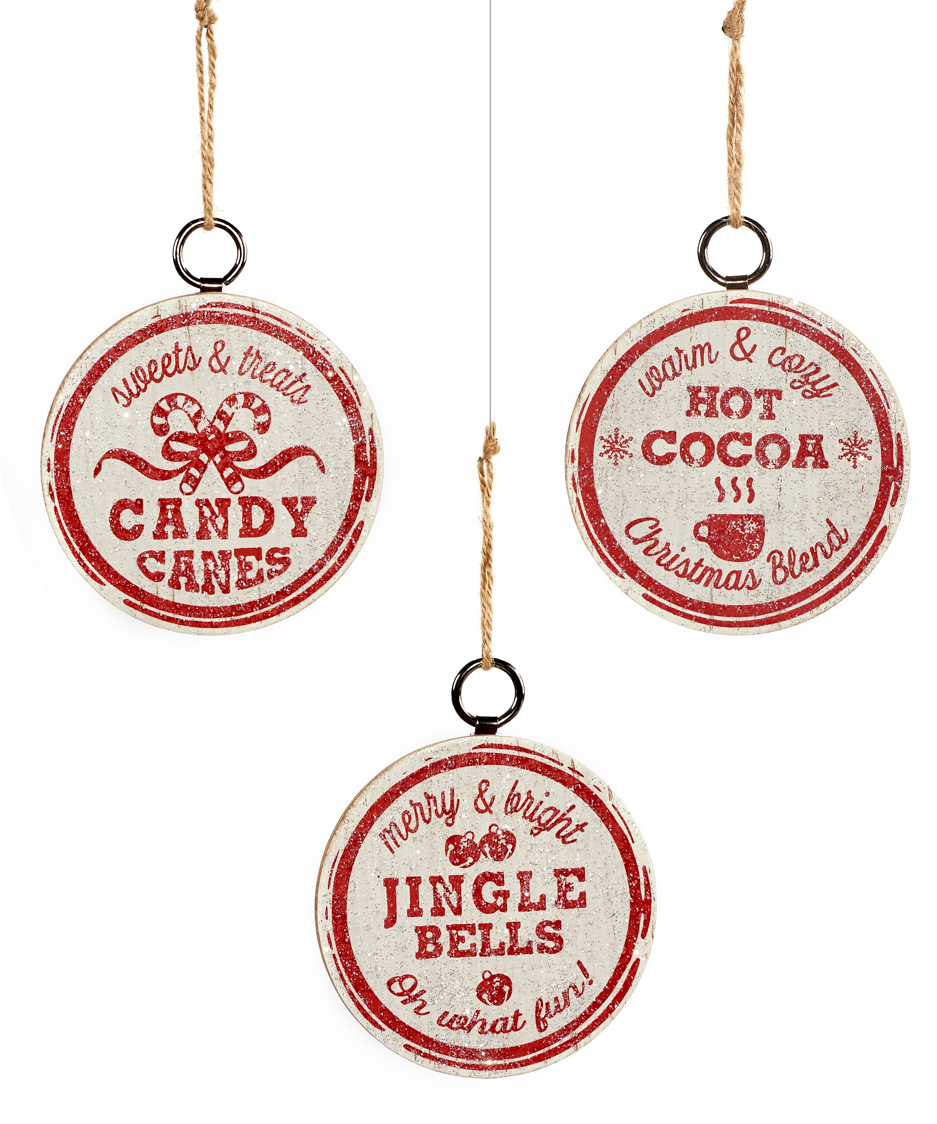 Glittered saying disc ornament, 3 styles