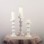Load image into Gallery viewer, Beaded White Wooden Candle Holder, 3 sizes
