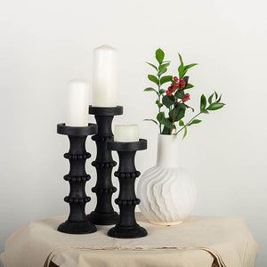 Beaded Black Wooden Candle Holder, 3 sizes