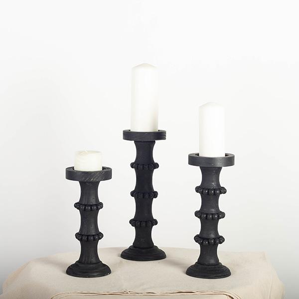 Beaded Black Wooden Candle Holder, 3 sizes